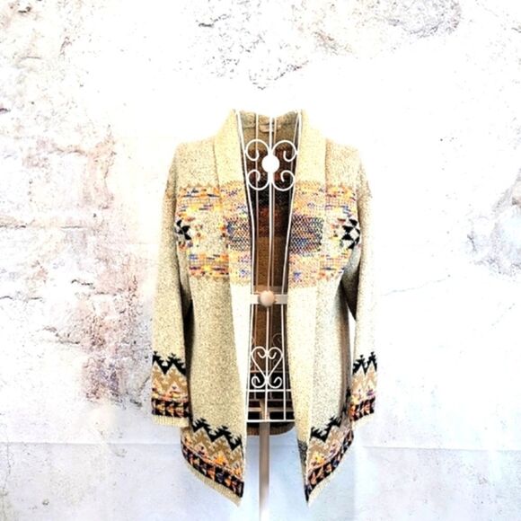 Debut Aztec print cardigan open front - beige Women's Size S/M - Picture 1 of 10